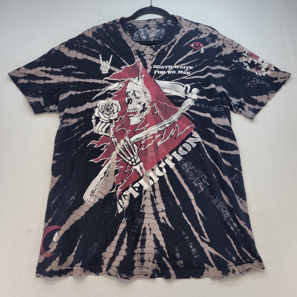 Affliction T-Shirt 2000s Mens XL Black Death Waits For No Man Grim Reaper Y2k